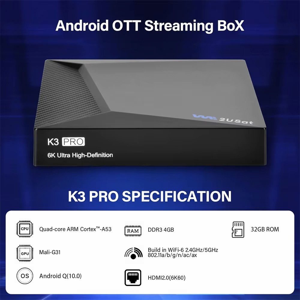 We2uSat K3 PRO Android Smart TV Box Media TV Player Use Forever