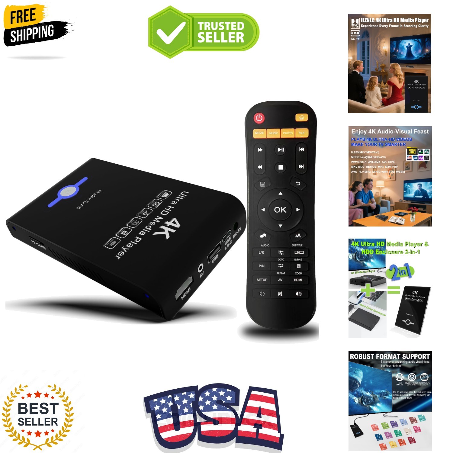 4K Ultra HD Media Player & HDD Enclosure 2-in-1,Digital Signage, Play H.265/H…