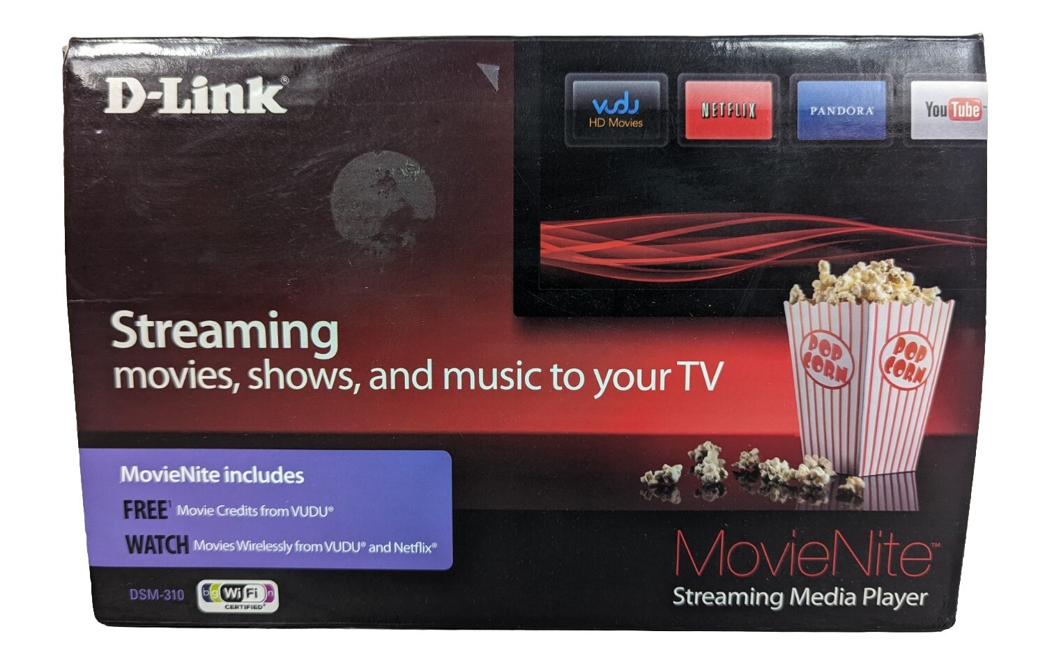 D-link MovieNite DSM-310 Digital HD Media Streamer w AC Adapter And Remote EUC