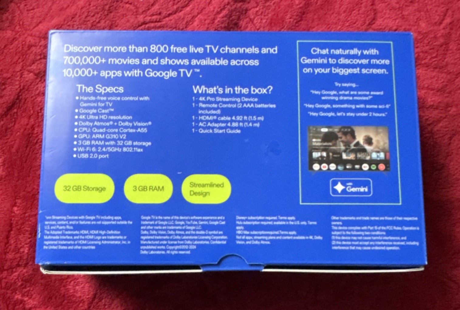 ONN 4K Pro Streaming Device Google TV 4K UltraHD Dolby Vision Atmos 32GB 3GB RAM