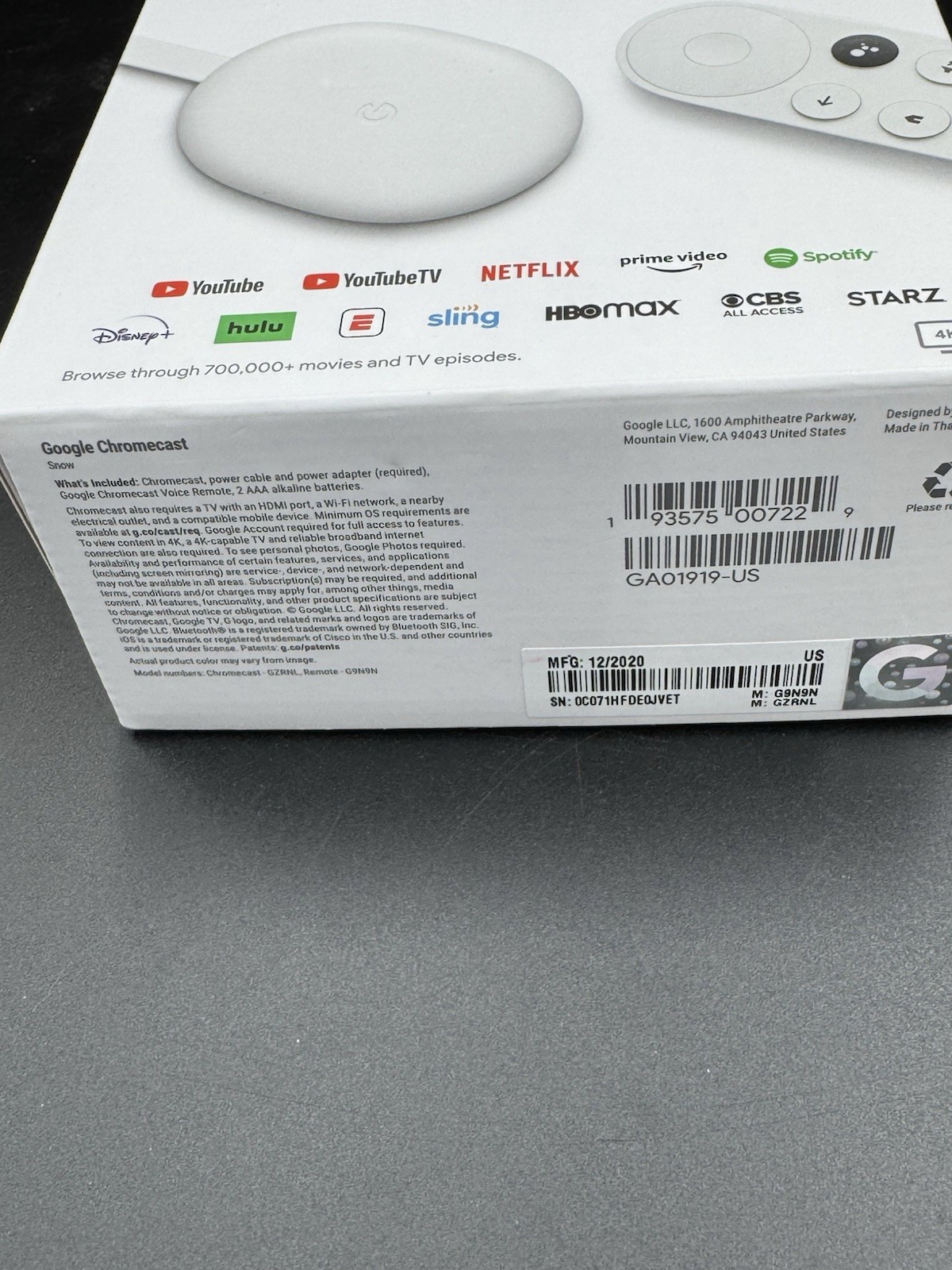 Google Chromecast with Google TV 4K Snow Open Box Never Used Dongle Remote