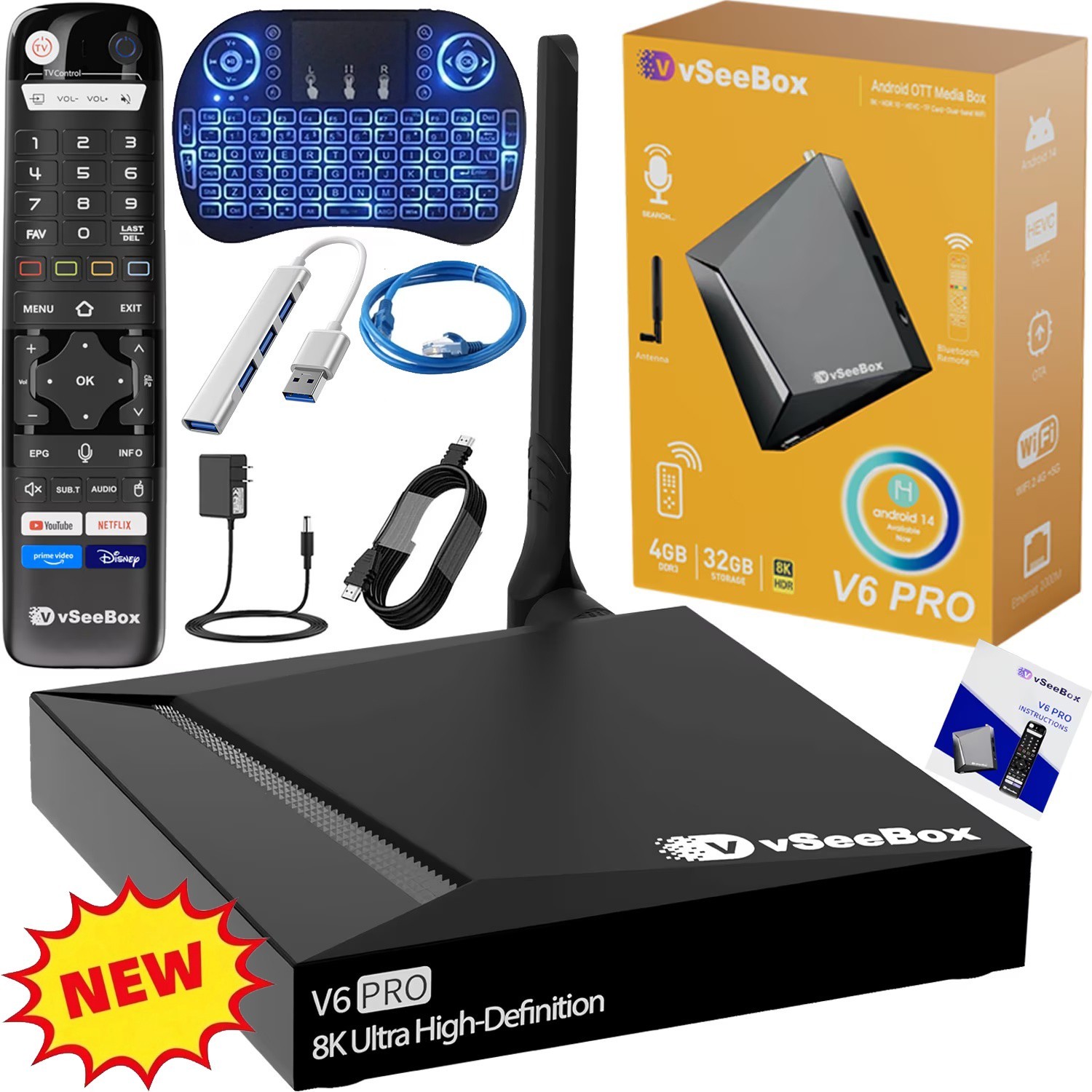 Brand New vSeeBox V6 Pro Authorized Dealer Free backlit keyboard FAST SHIP