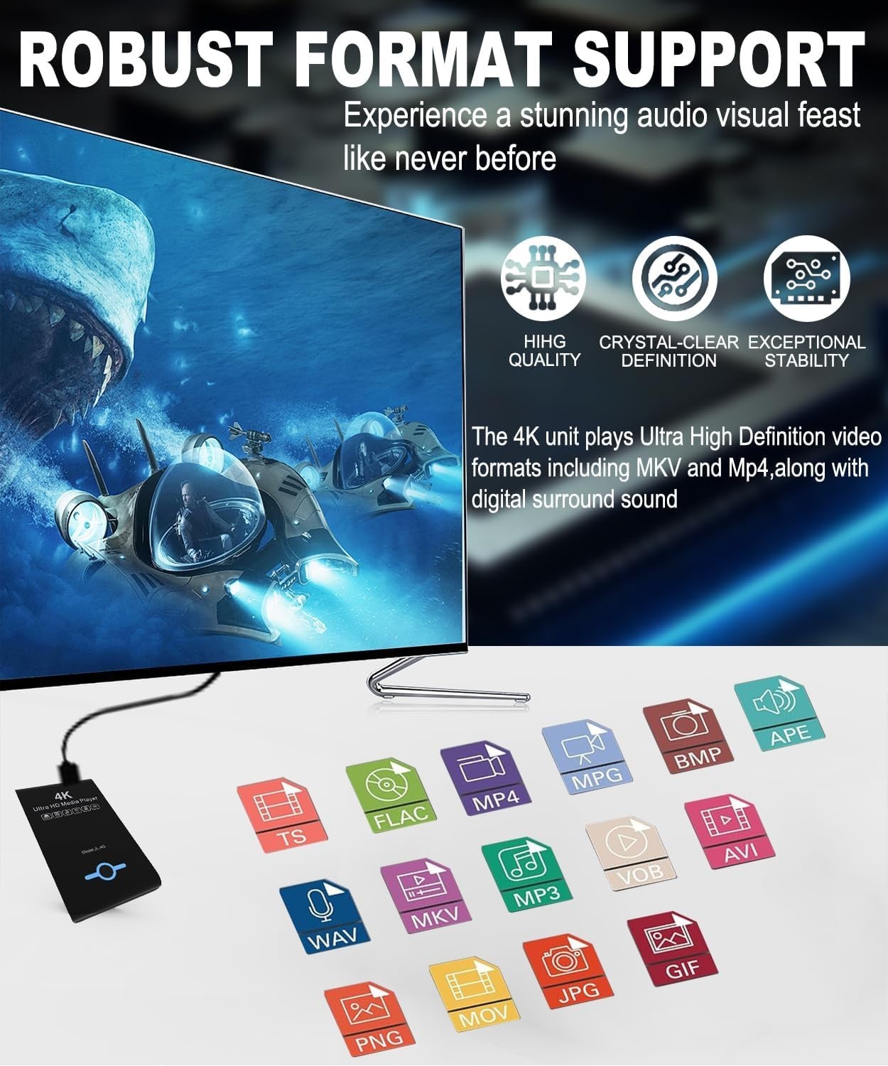 4K Ultra HD Media Player & HDD Enclosure 2-in-1,Digital Signage, Play H.265/H…