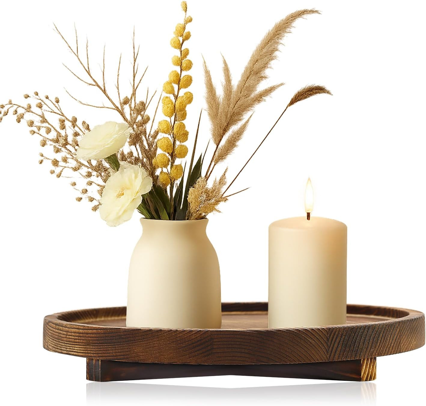 12 Inch Large round Decorative Tray Wood Bathroom Counter Organizer Farmhouse…