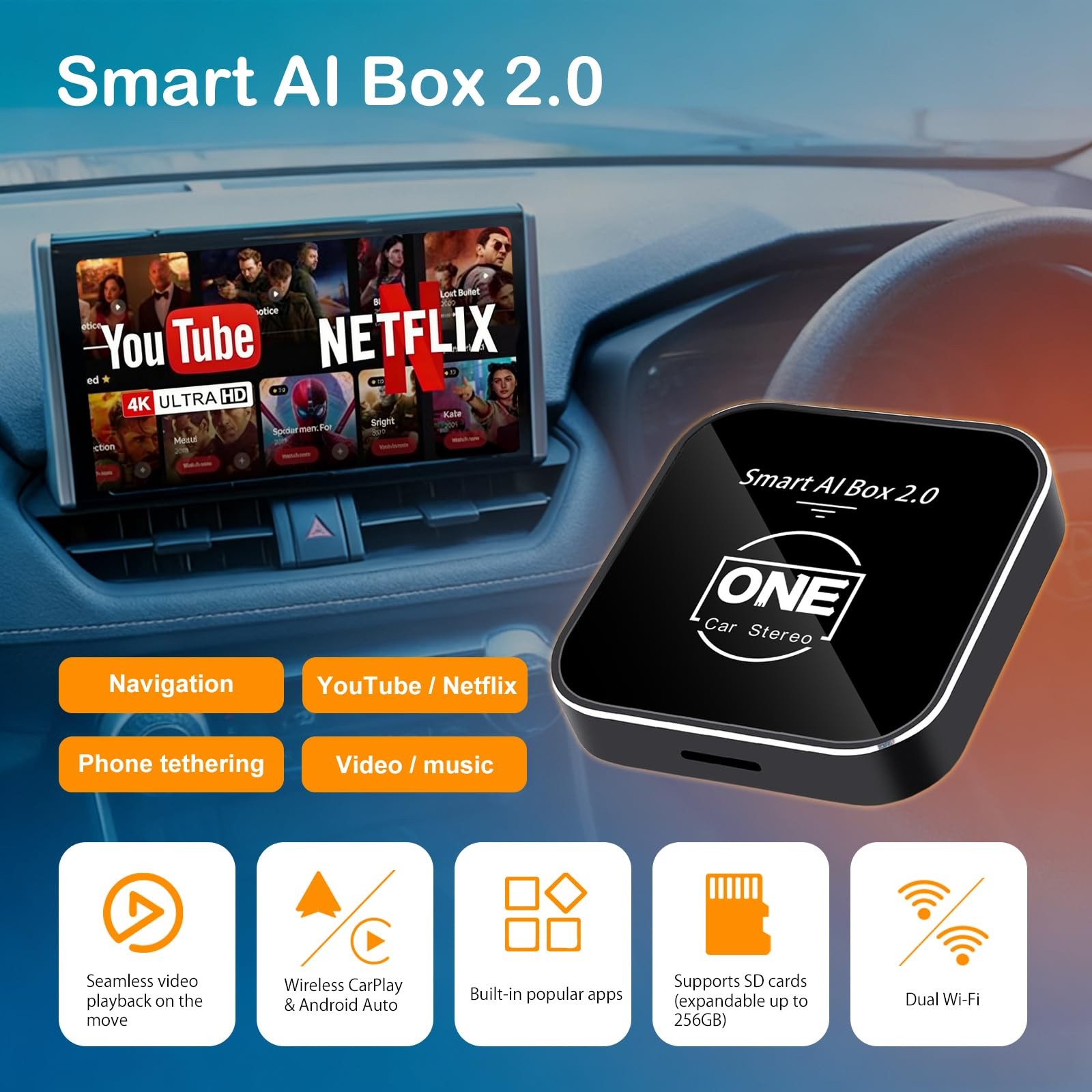 One Car Stereo 2026 Smart Ai 2.0 Wireless Carplay Android Auto Adapter Dongle