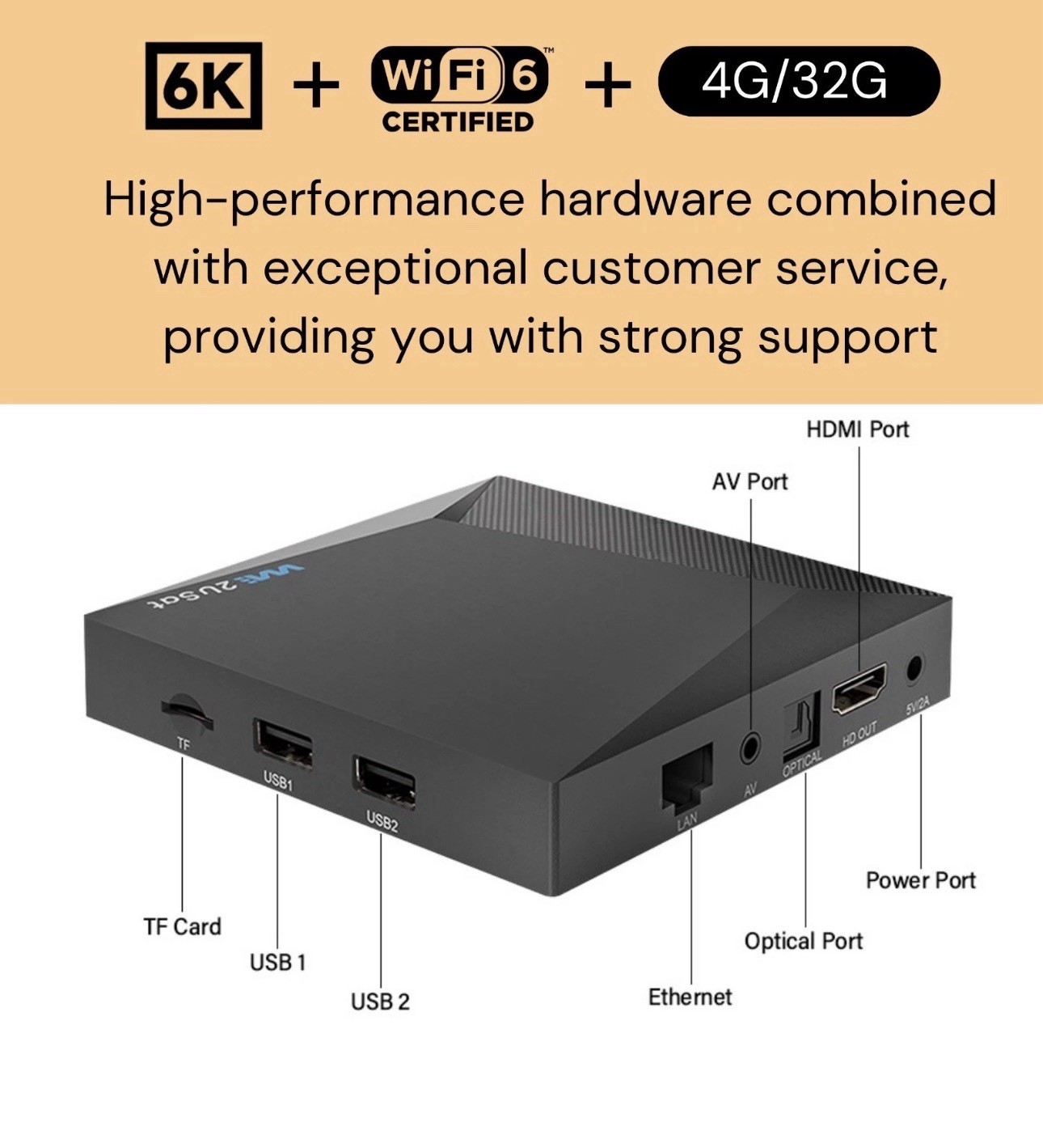 We2USat K3 PRO+ 6K HDR Android TV Box Remote Control 4GB RAM + 32GB Storage