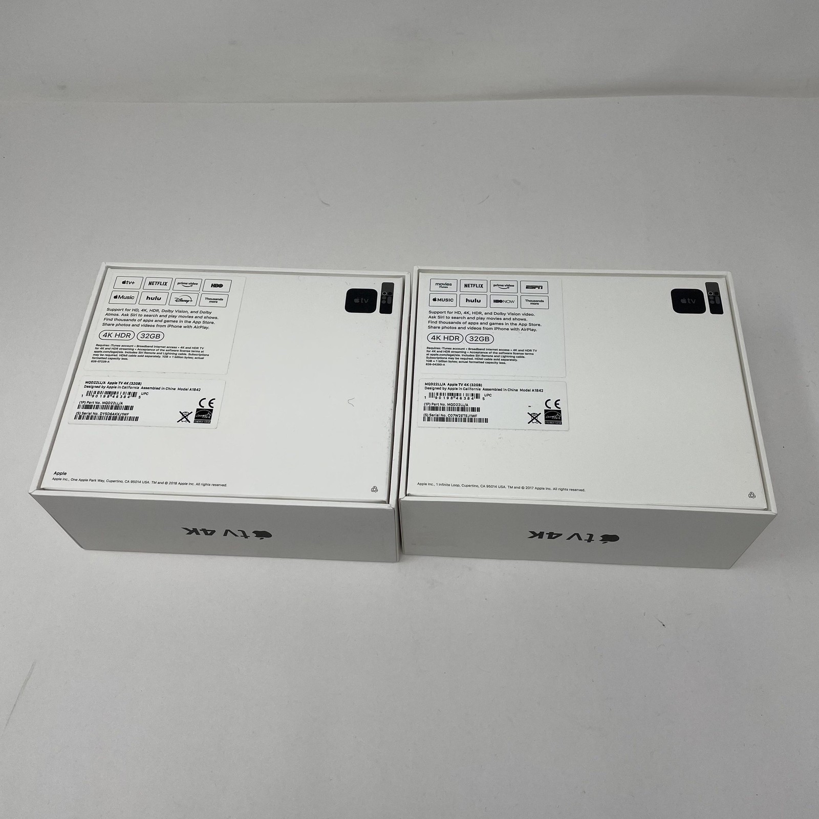 Lot 2 Apple TV 4K 32GB HD Digital Media Streamer Black MQD22LL/A Boxes Only