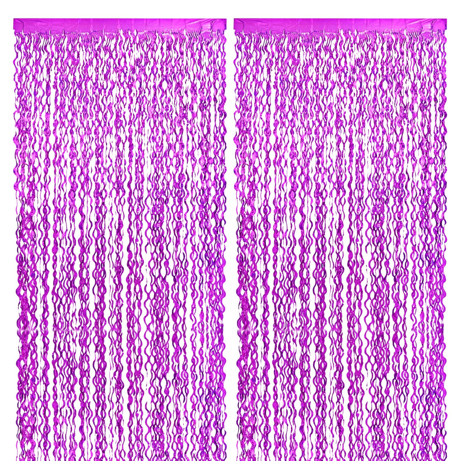 2Pcs Shiny Wave Tinsel Foil Fringe Curtain 3.3×6.6 ft for Anniversary Rose Red