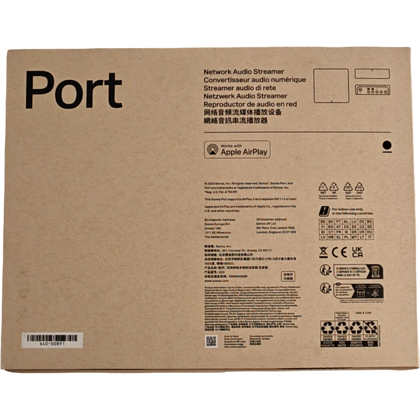 Sonos Port Wireless Network Audio Streamer AirPlay 2 Black NEW Sealed