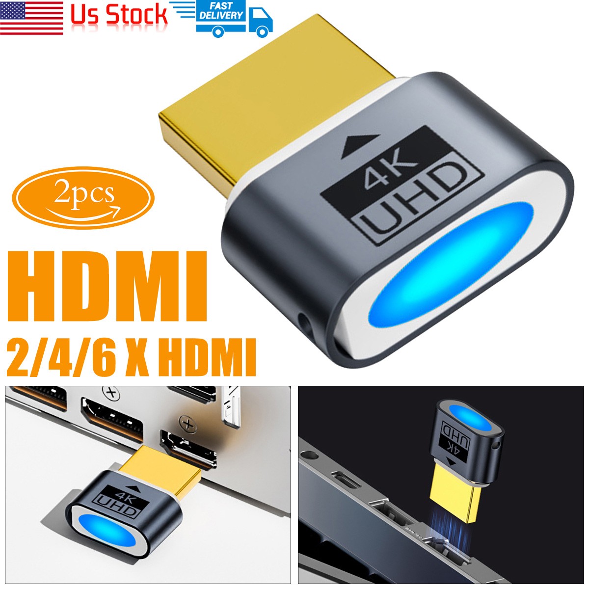 4K HDMI Dummy Plug Headless Adapter Virtual Display for Remote Gaming PC Mining​