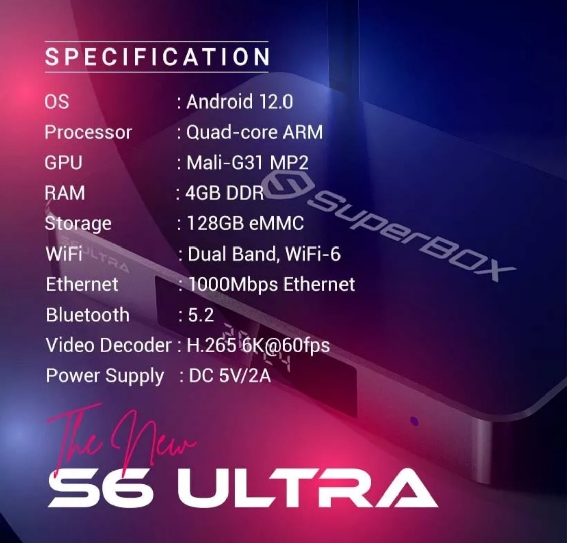2025 Model Superbox S6 Ultra, UltraHD 128Gb 6K Wi-Fi TV Box, FAST SHIPPING!!
