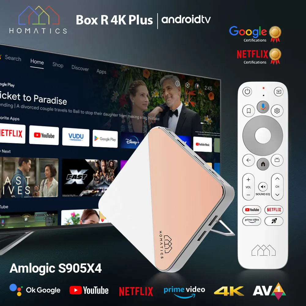 HOMATICS Box R 4K Plus TV Box AndroidTV 14 Netflix Certified Google Amlogic S9