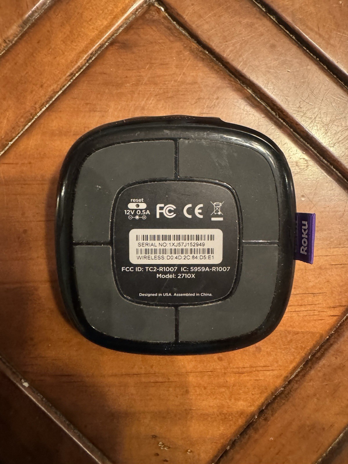 Roku 1 2710X 3rd Gen Wireless Streaming Media Player Device Only FHD 1080p Black