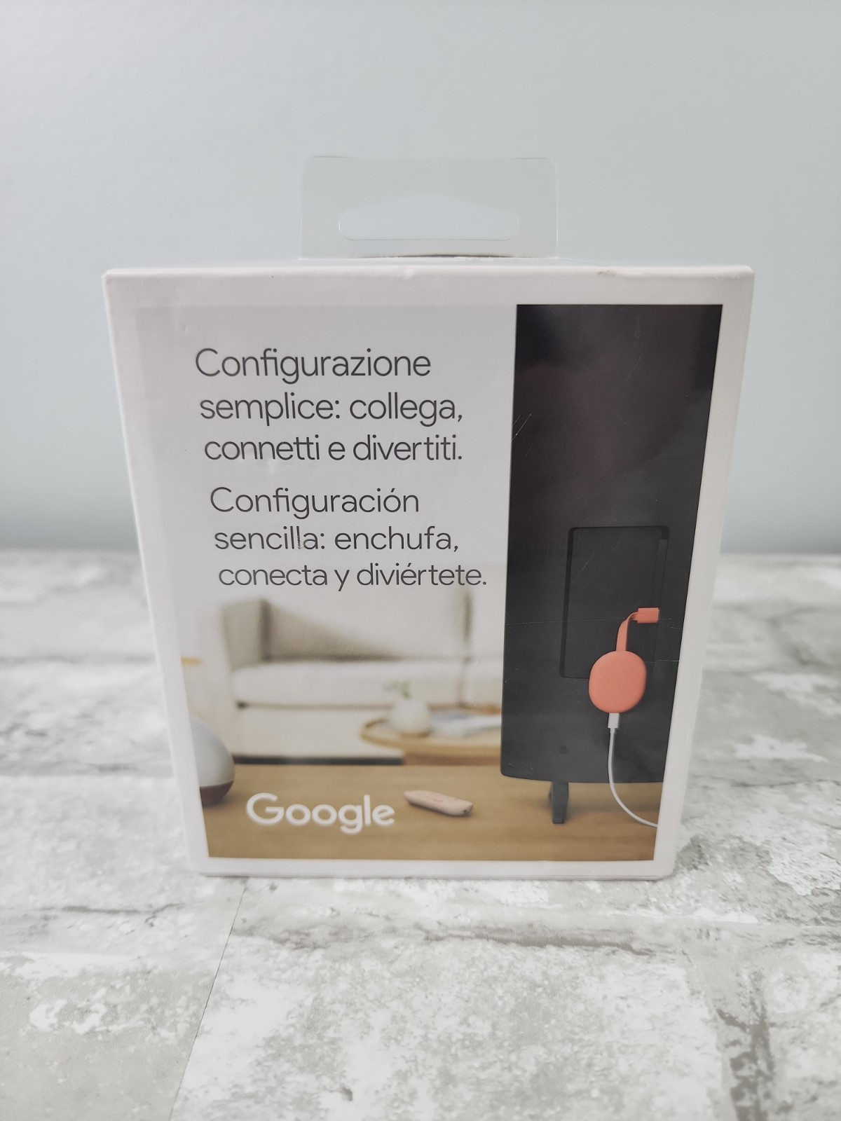 Google Chromecast 4K HDR Pink / Beige Spanish Box GZRNL Brand New Sealed
