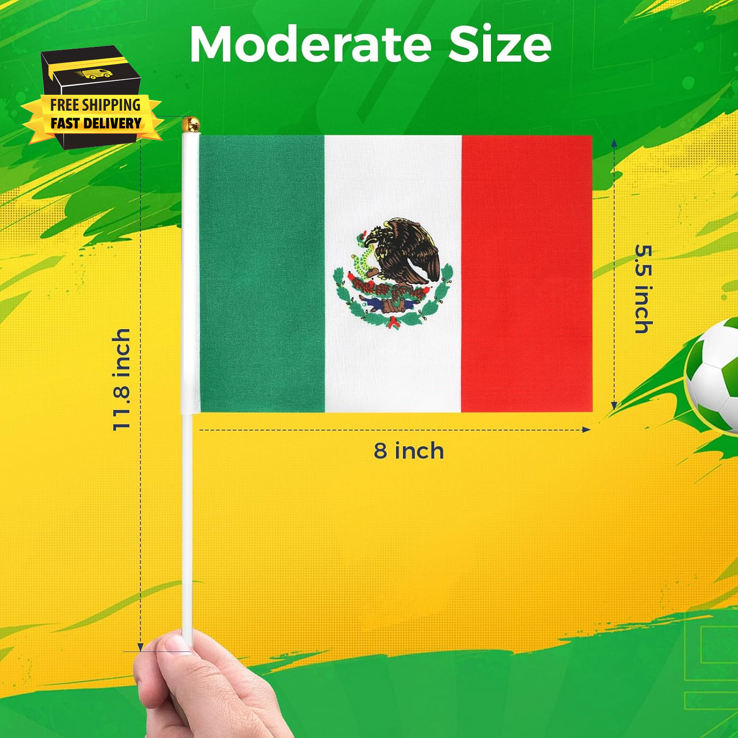 6PCS Hand-Held Small Mexico Flags for World Cup 2026【HD Printing】【Lightweight】【P