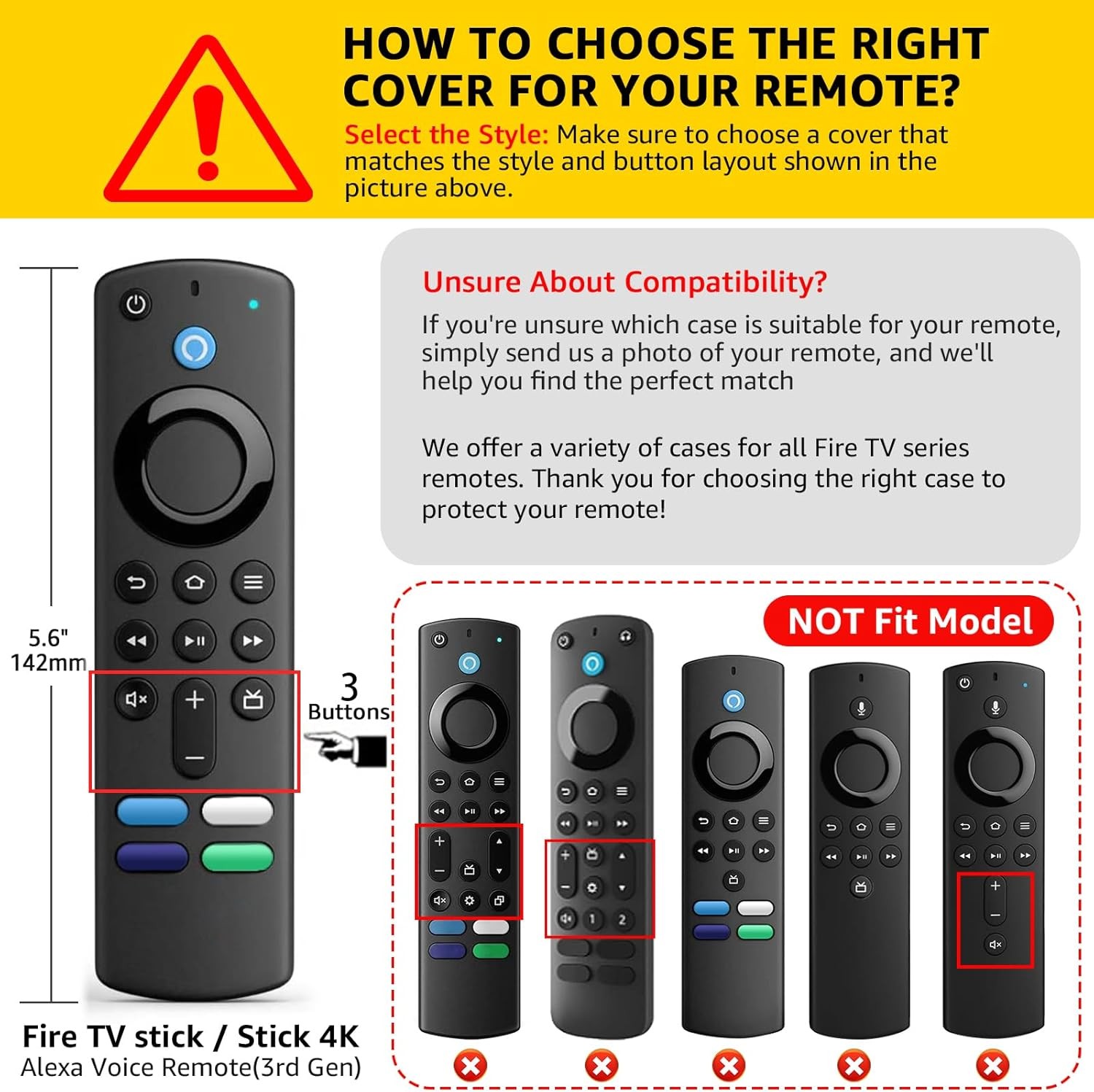 (2 Pack) Fire Stick Remote Cover 3rd Gen Glow Yellow&Not Rose Red