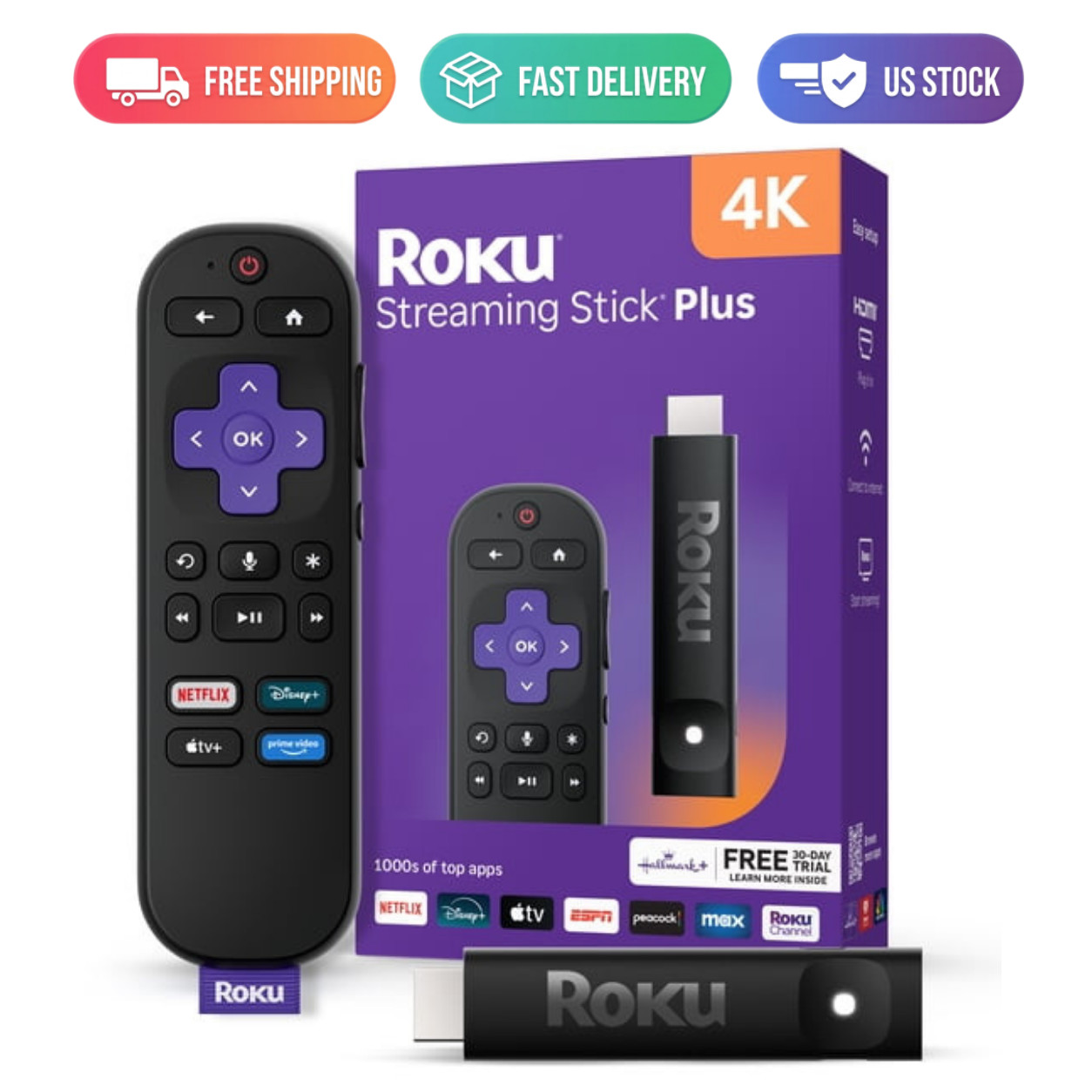 Roku Streaming Stick Plus 4K HDR Voice Remote Bluetooth Streaming Device