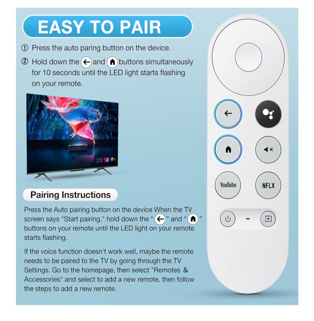 Chromecast Replacement Remote for Google TV 4K/HD – Only for Snow Chromecast