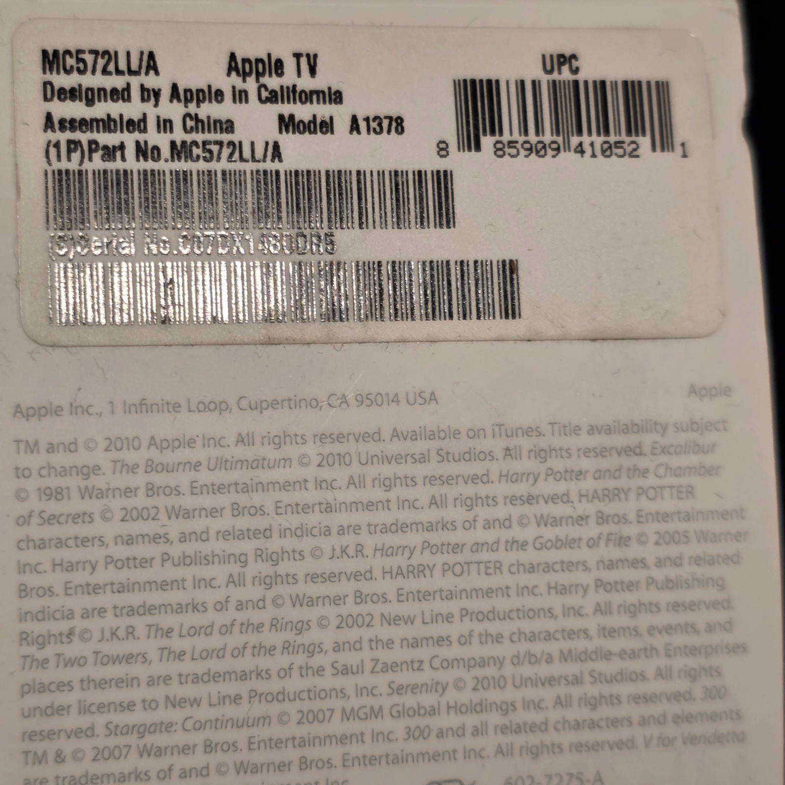 Apple TV Media Streamer with Box 2nd Generation A1378 MC572LL/A Black 720p HD
