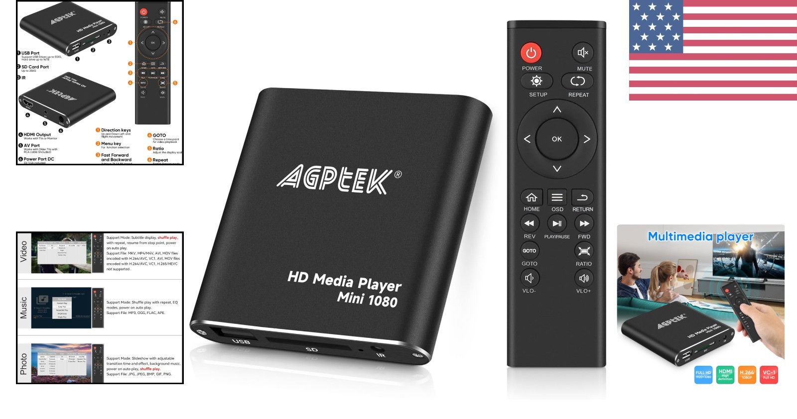 Compact 1080p HDMI Media Player – Portable USB Recording & Playback Solution