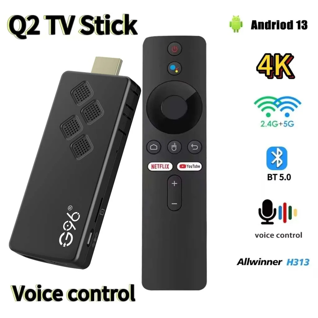 Q2 Allwinner H313 Quad-Core Android TV Stick HDR10 4K BT5.0 2GB16G 2.4G/5G Dual