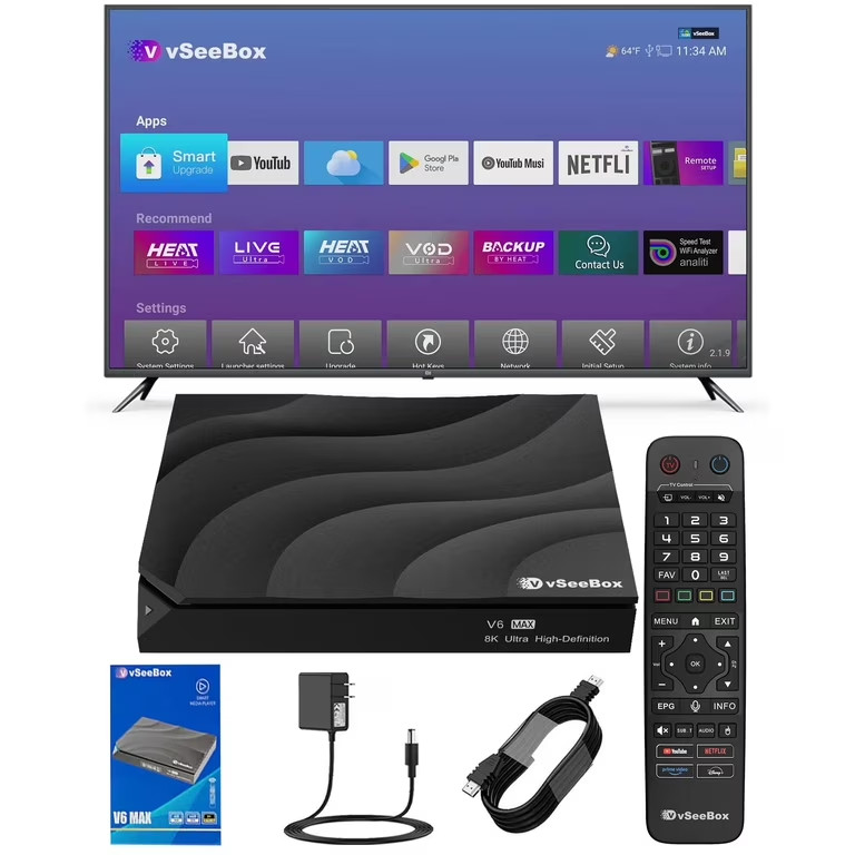 New vSeeBox V6 Max Smart TV Box Quad Core 4GB RAM 32GB Storage Dual Band WiFi 6