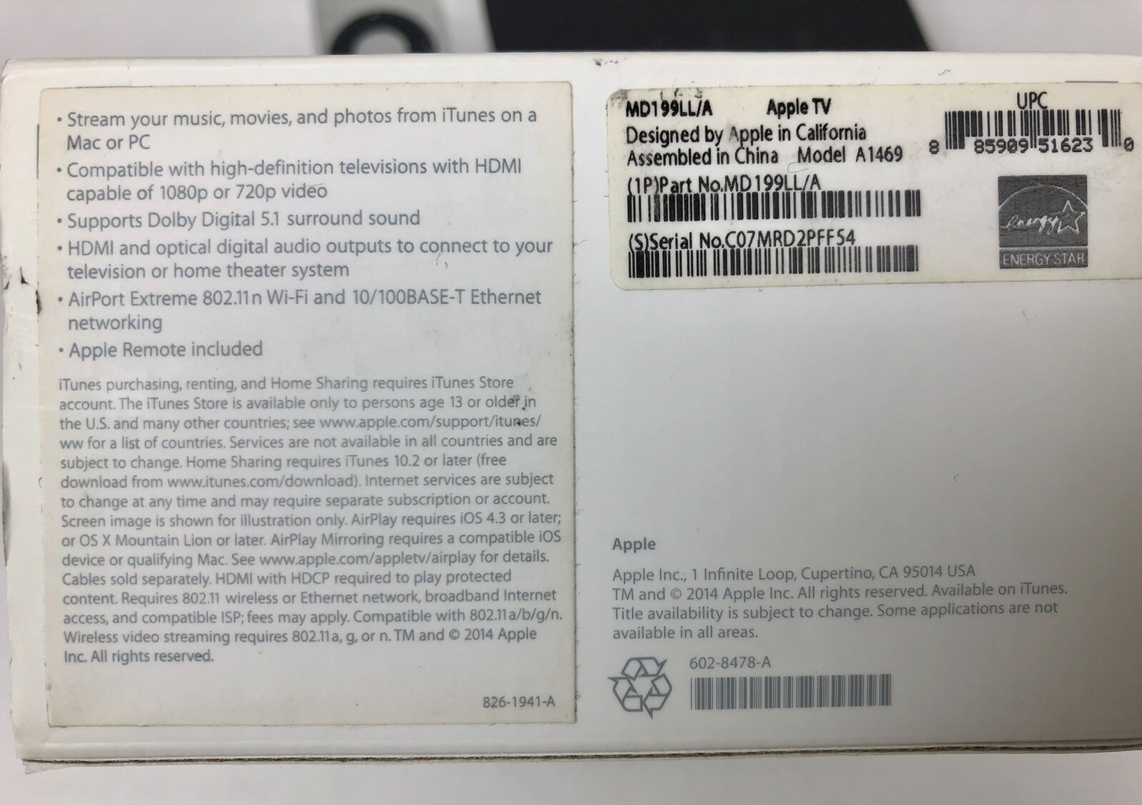 APPLE TV (3rd Generation) 8GB HD Media Streamer – A1469 + Remote