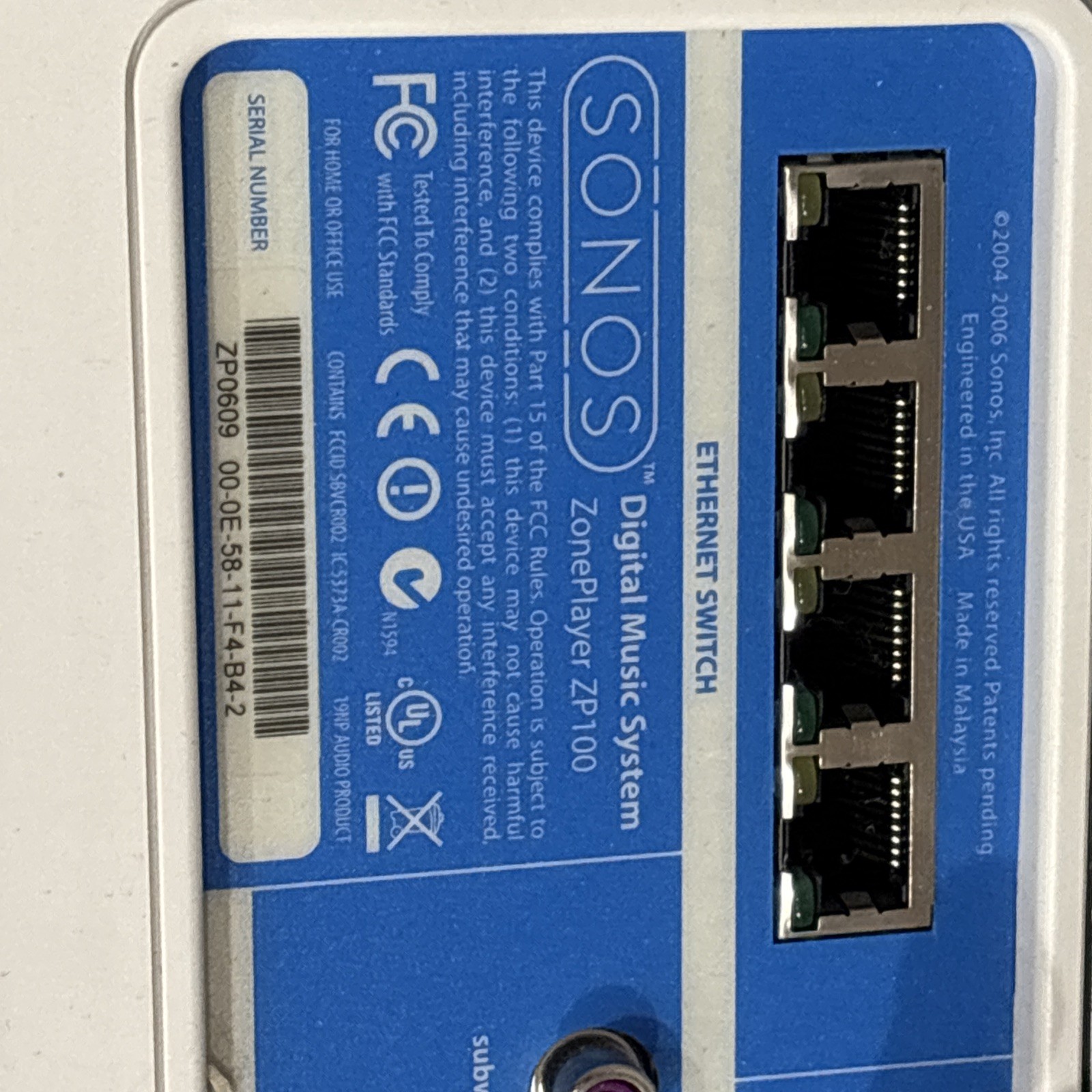 Sonos ZonePlayer ZP100 Digital Stereo Music System