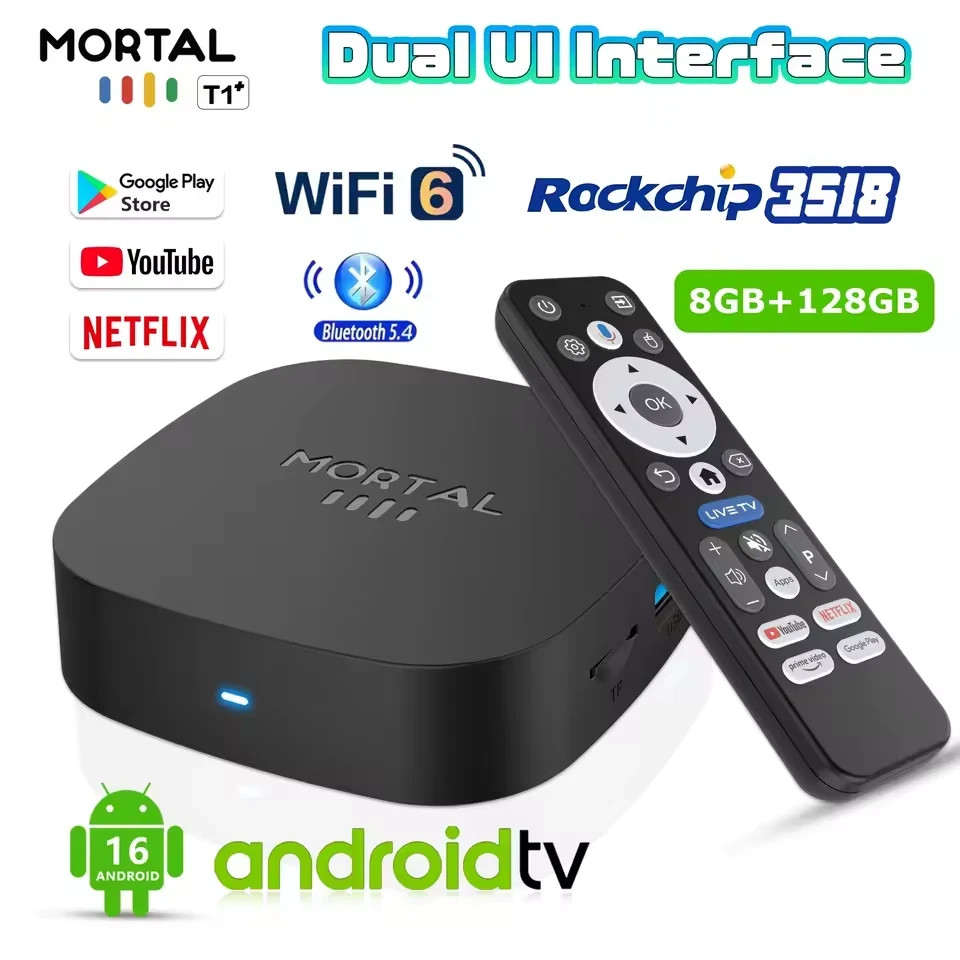 Android 16 TV Box 8GB RAM 128GB ROM 8K UHD WLAN Bluetooth RK3518 Media Player
