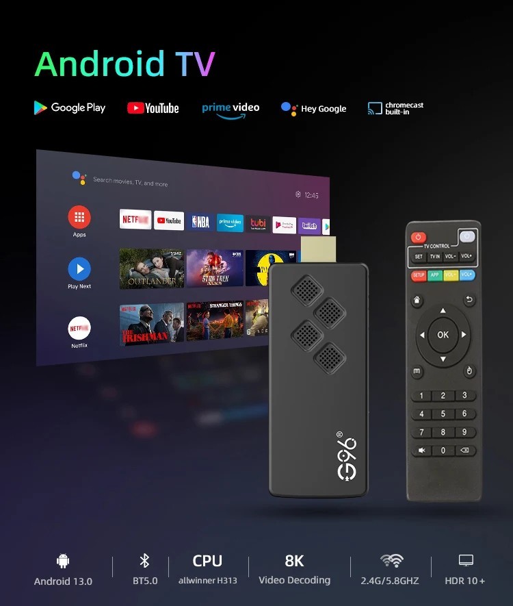 G96 Android 13 TV Stick 8K Streaming Media 2GB+16GB Allwinner H313 NEW UK
