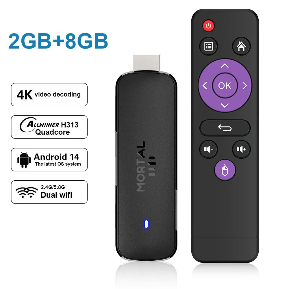 Global Version Android TV Stick Mortal Q8 Voice Remote Android14 8K4K Video Wifi