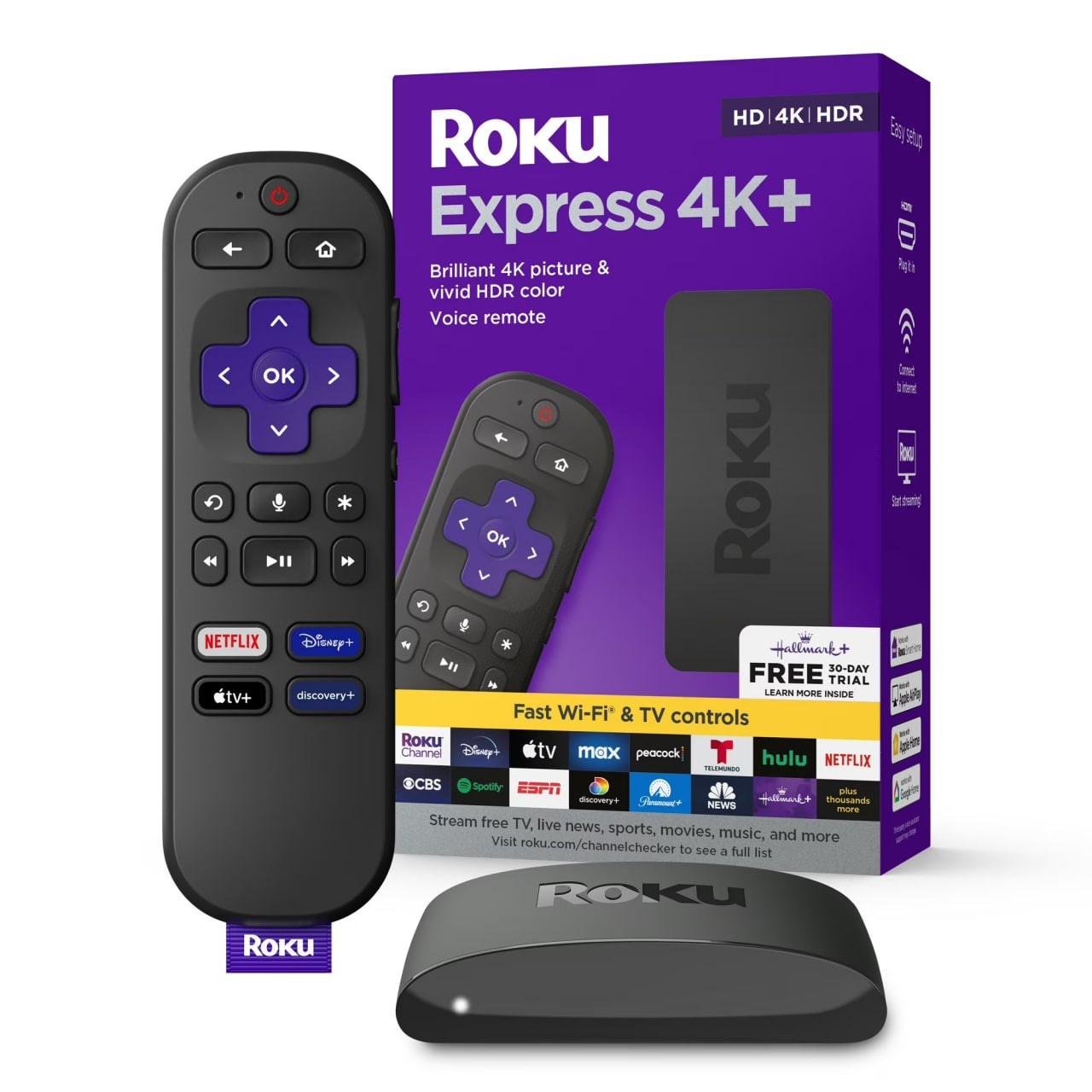 Express 4K+ | Streaming Player HD/4K/HDR with Roku Voice Remote with TV Controls