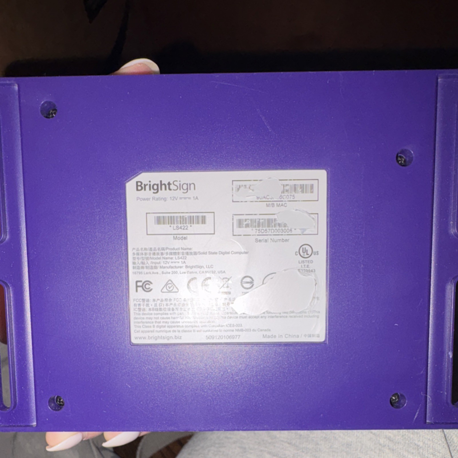 BrightSign LS422 Media Player Purple SD Card Slot HDMI Ethernet S/PDIF Audio