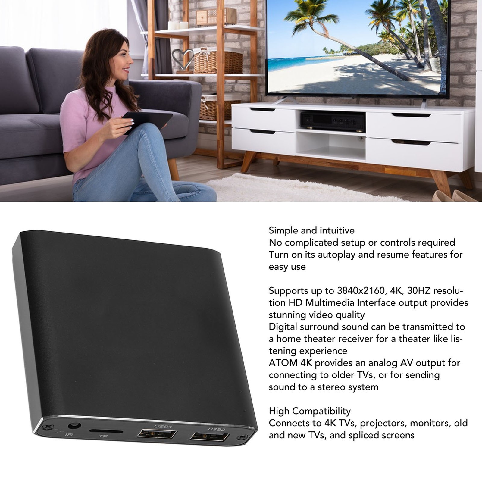 4K Media Player UHD 30fps Video Picture Music Mini HD Multimedia Interface FKWA