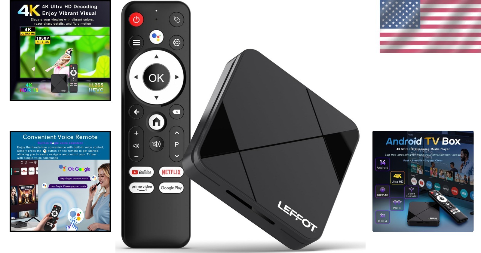 RK3518 Smart TV Box with 4K Ultra HD Streaming & Voice Control, 2GB RAM 16GB ROM