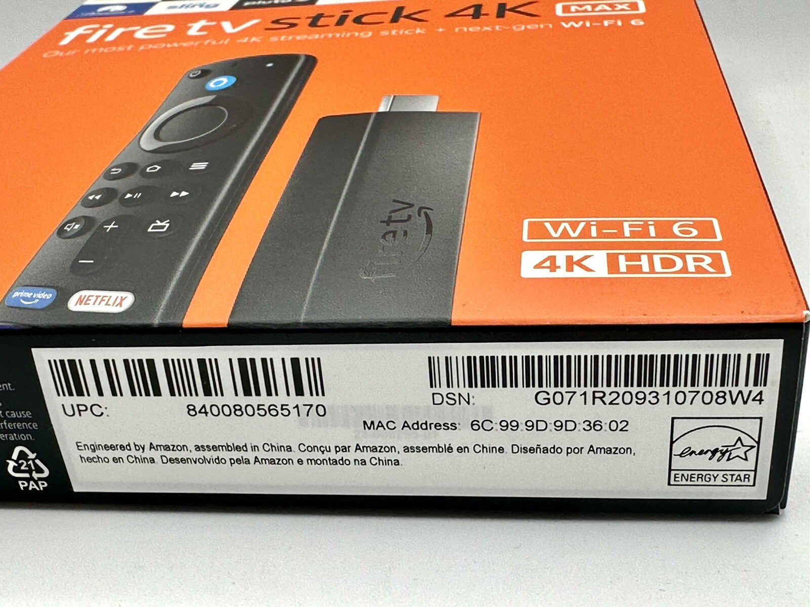 Amazon Fire TV Stick 4K MAX Streaming Device WiFi6 Alexa Voice Remote TV Control