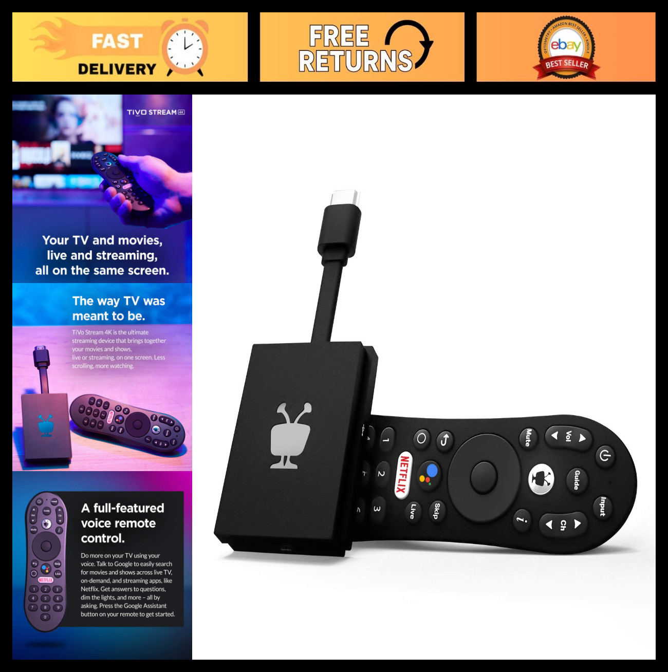 4K UHD Streaming Device with Dolby Vision HDR & Atmos Sound – Android TV, Live T
