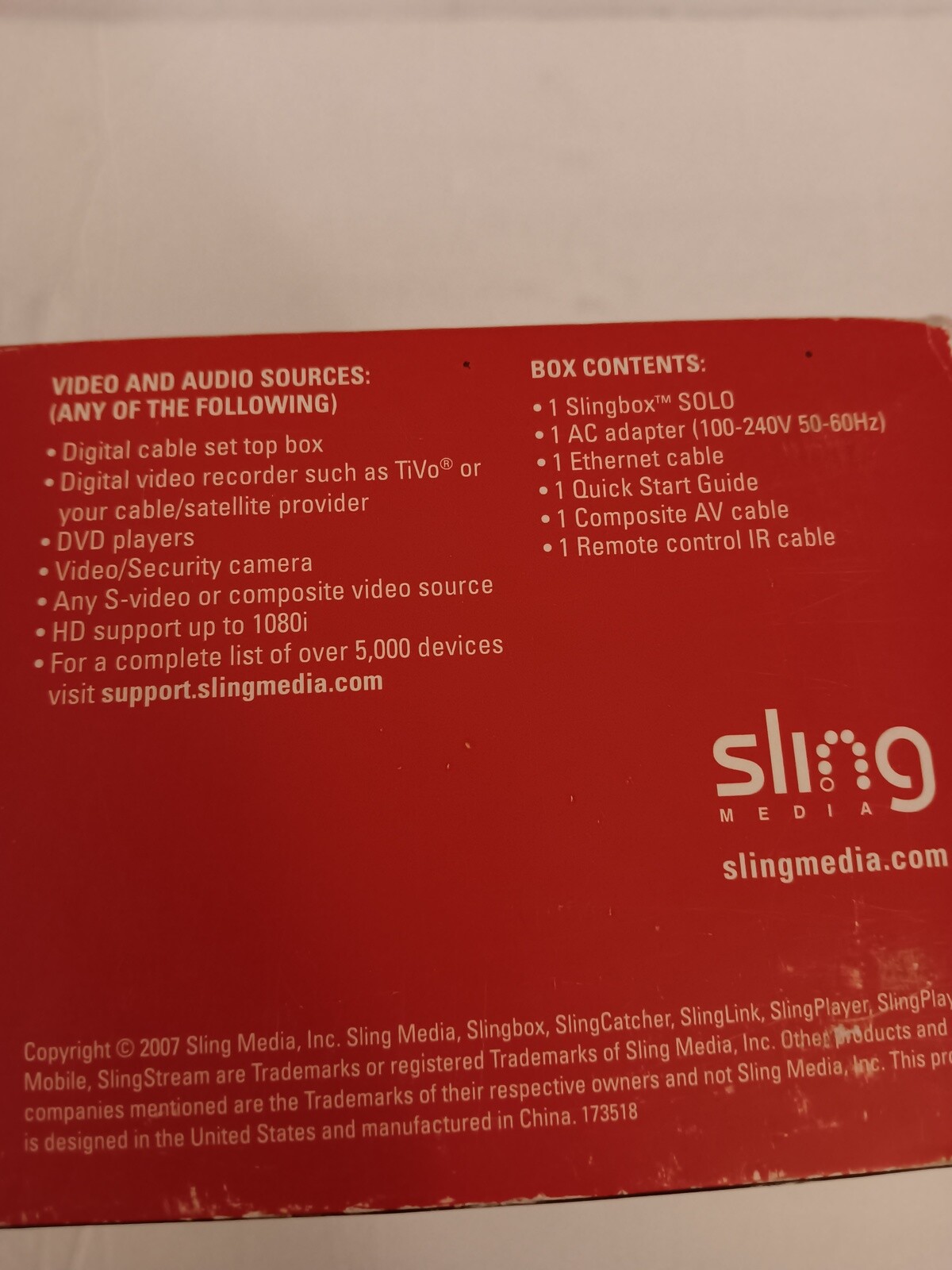 Slingbox SB260-100 Solo HD Compatible Sling Media Player SOLD FOR PARTS ONLY
