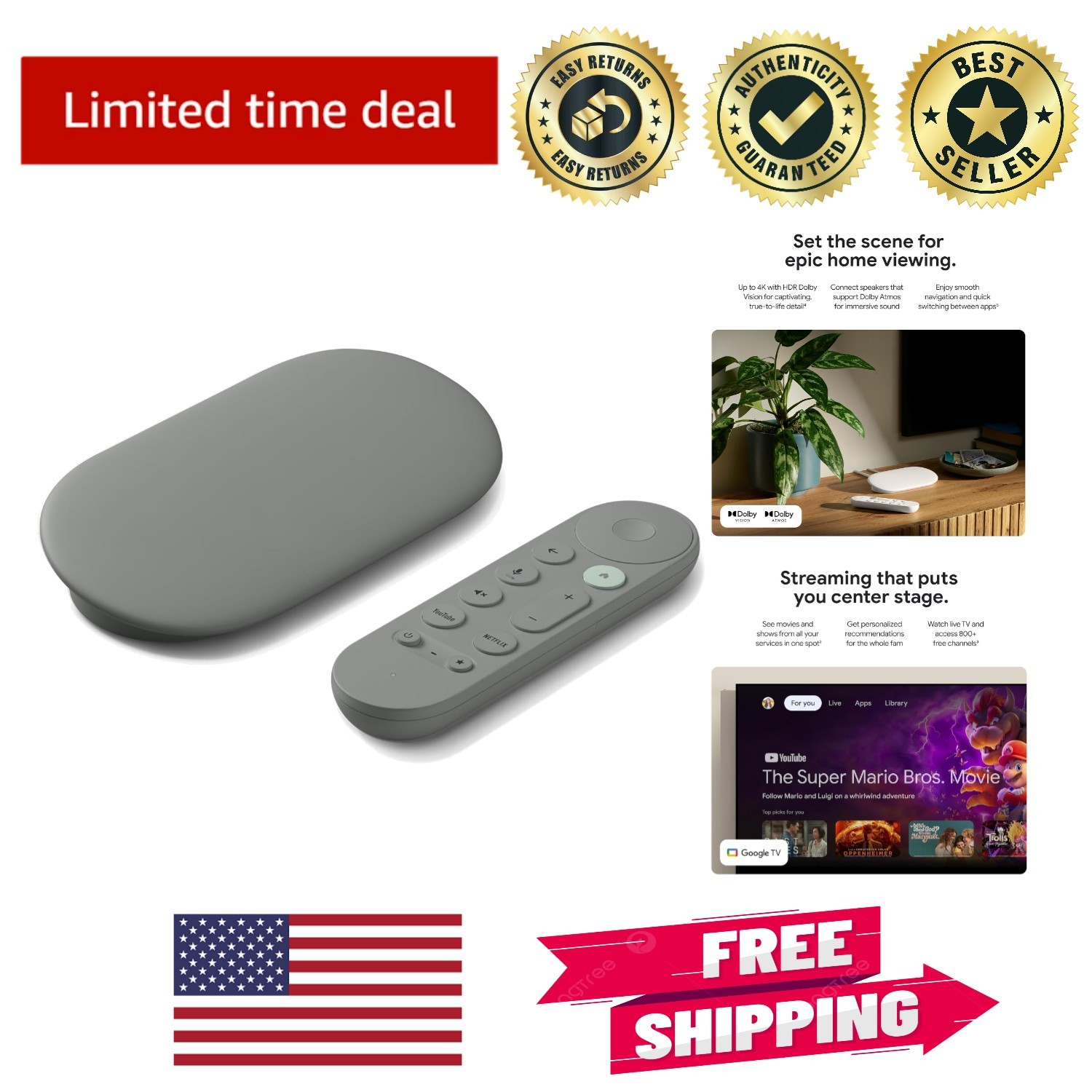 4K TV Streamer with Voice Search Remote – Smart Home Control & 32 GB Storage