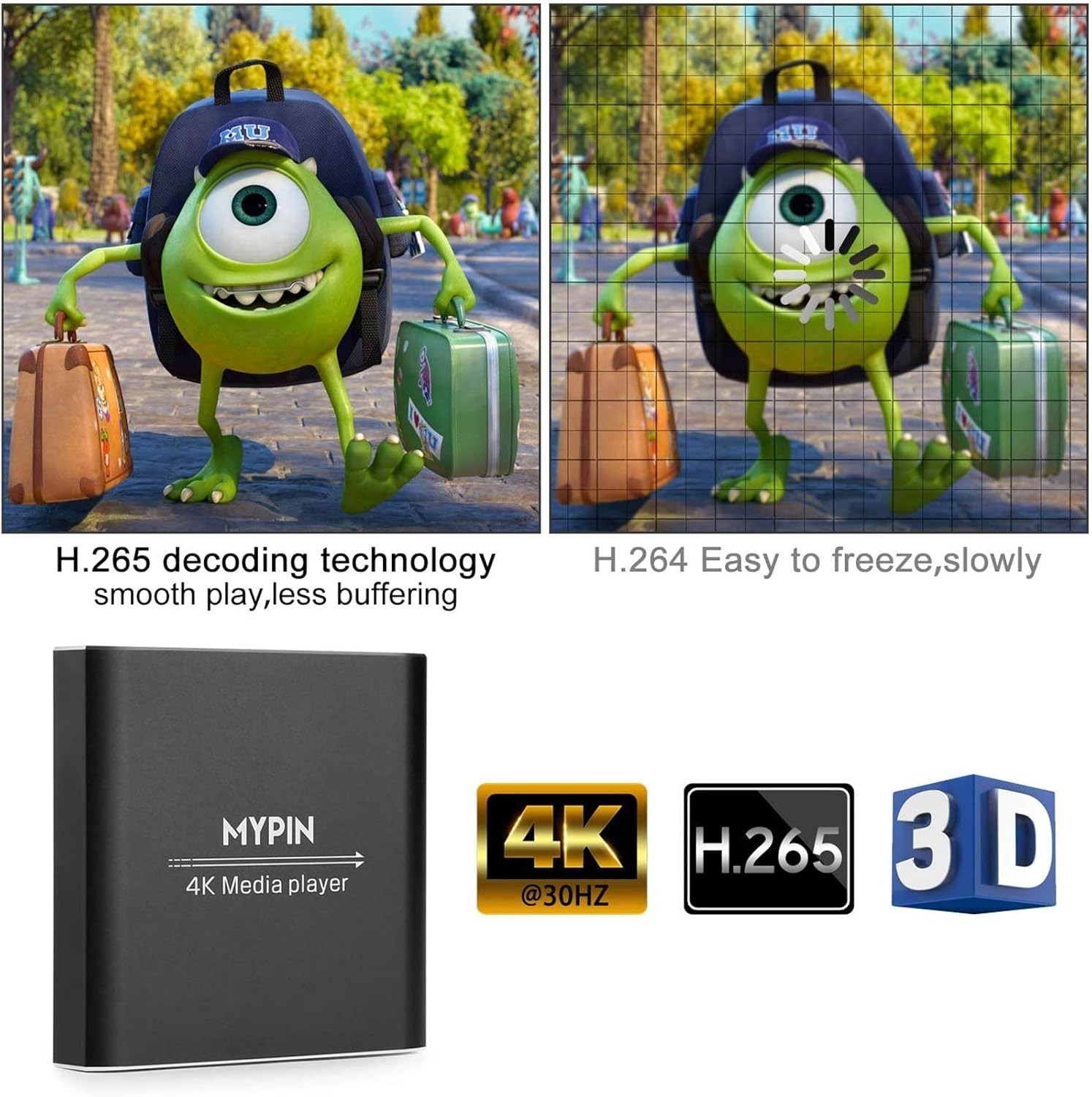 4K Media Player with Remote Control, Digital MP4 Player for 8TB HDD/USB Drive…