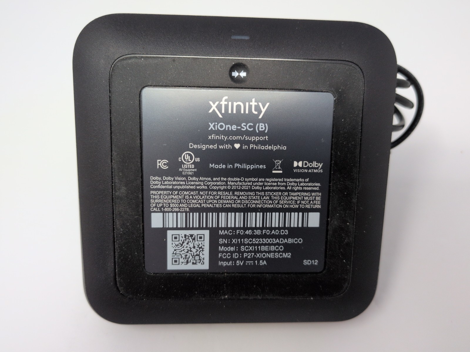 Xfinity XiOne-SC(B) Streaming Device TV Box with Power Cord