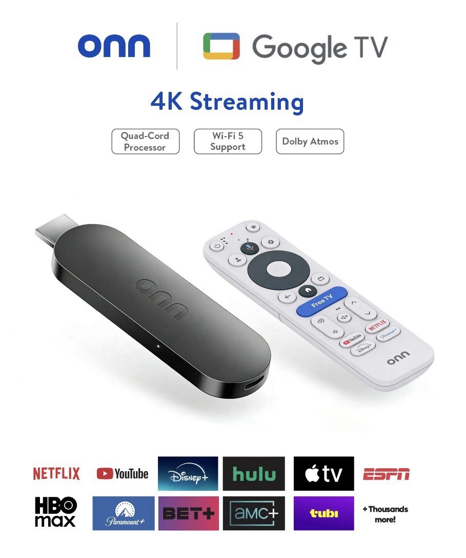 onn Google TV 4K Streaming Device w/ Voice Remote 4K UHD (2026 Version) New