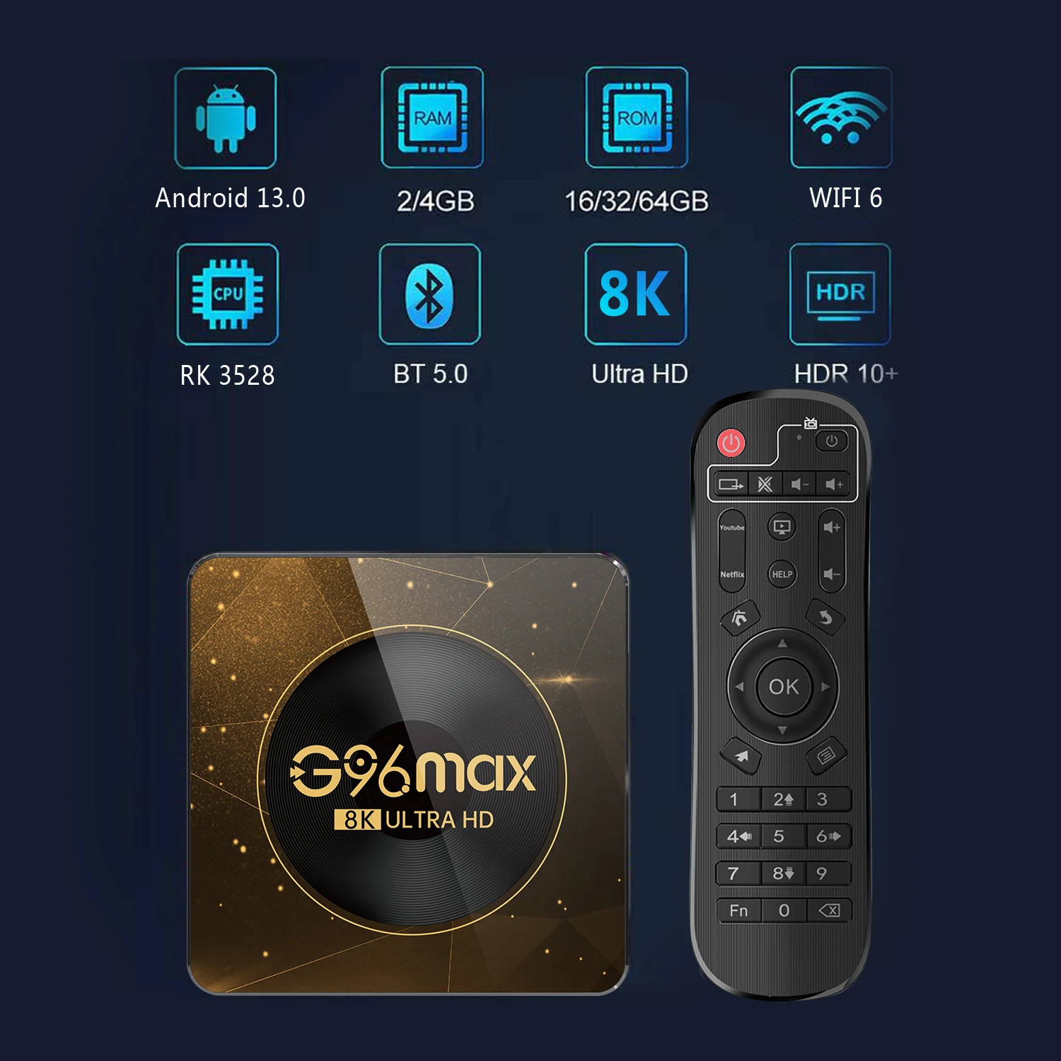 G96 Max A13 Android 13 TV Box 8K 4K WiFi 6 RK3528 4GB/64GB Streaming Player