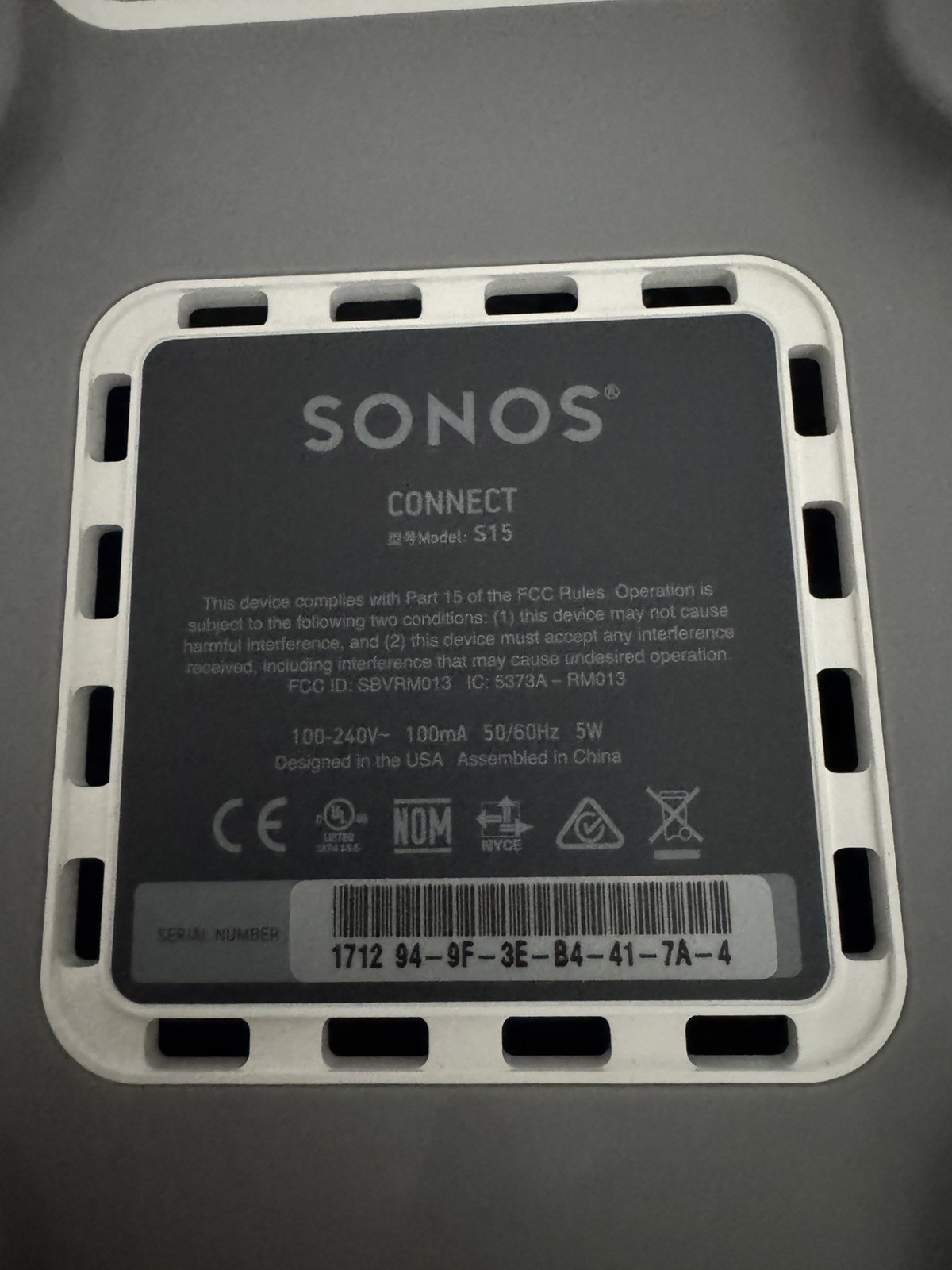 Sonos Connect Gen 2 S15 Wireless Audio Streamer S2 Compatible w/ Power Cable AV