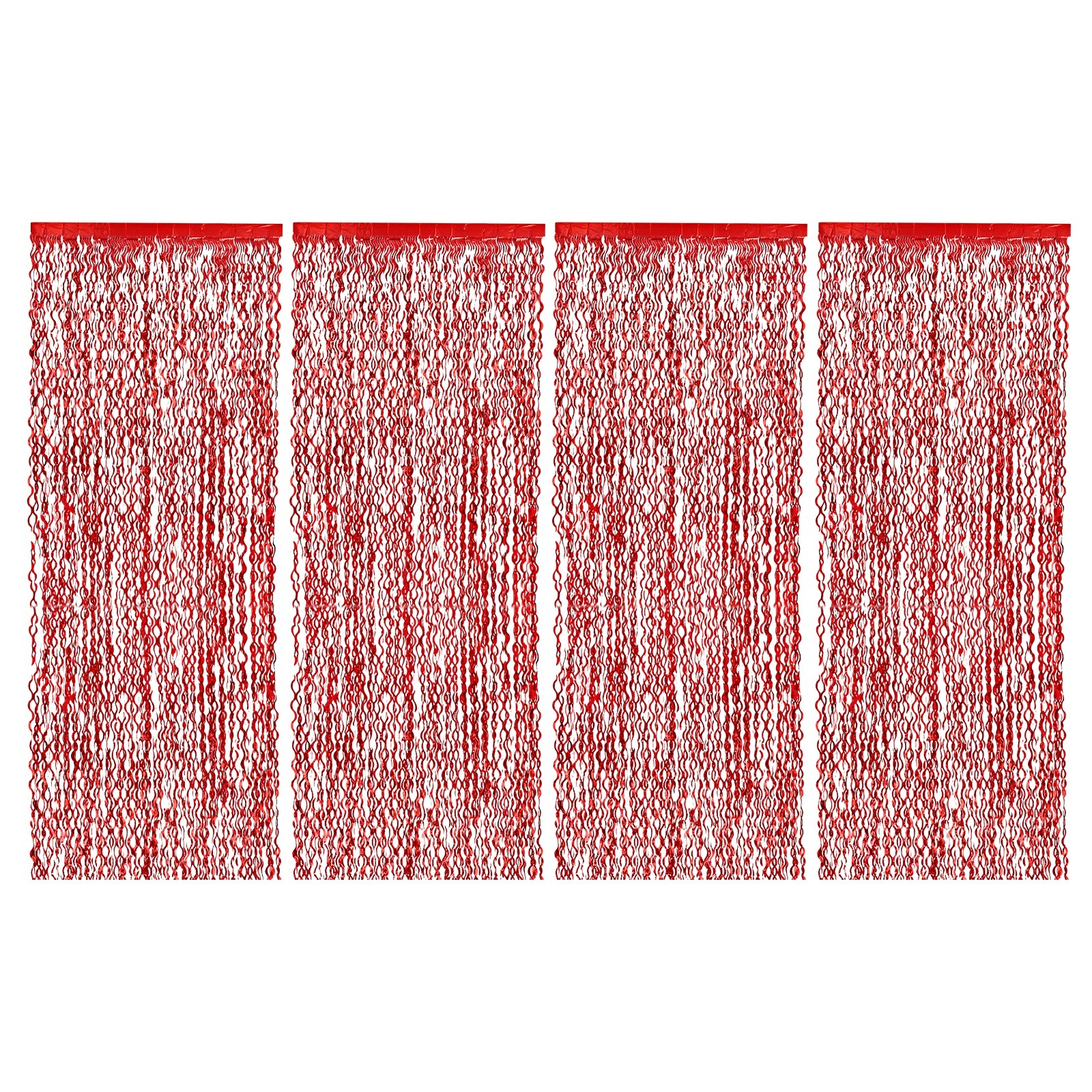 4Pcs Shiny Wave Tinsel Foil Fringe Curtain 3.3×6.6 ft for Anniversary Red