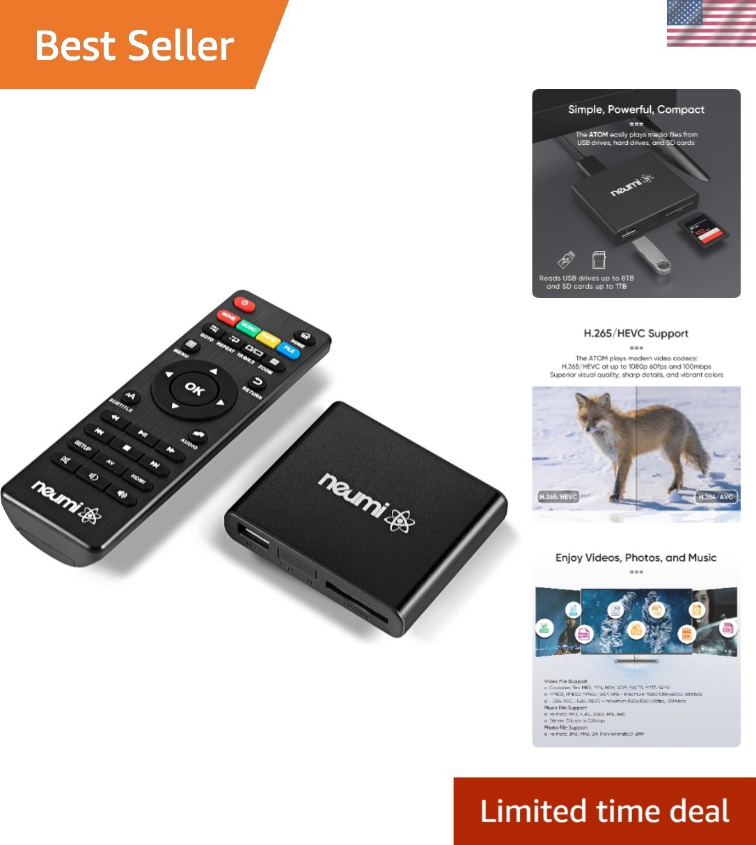 NEUMI Atom 1080P Full-HD Media Player with USB/SD Card Support – Compact Design