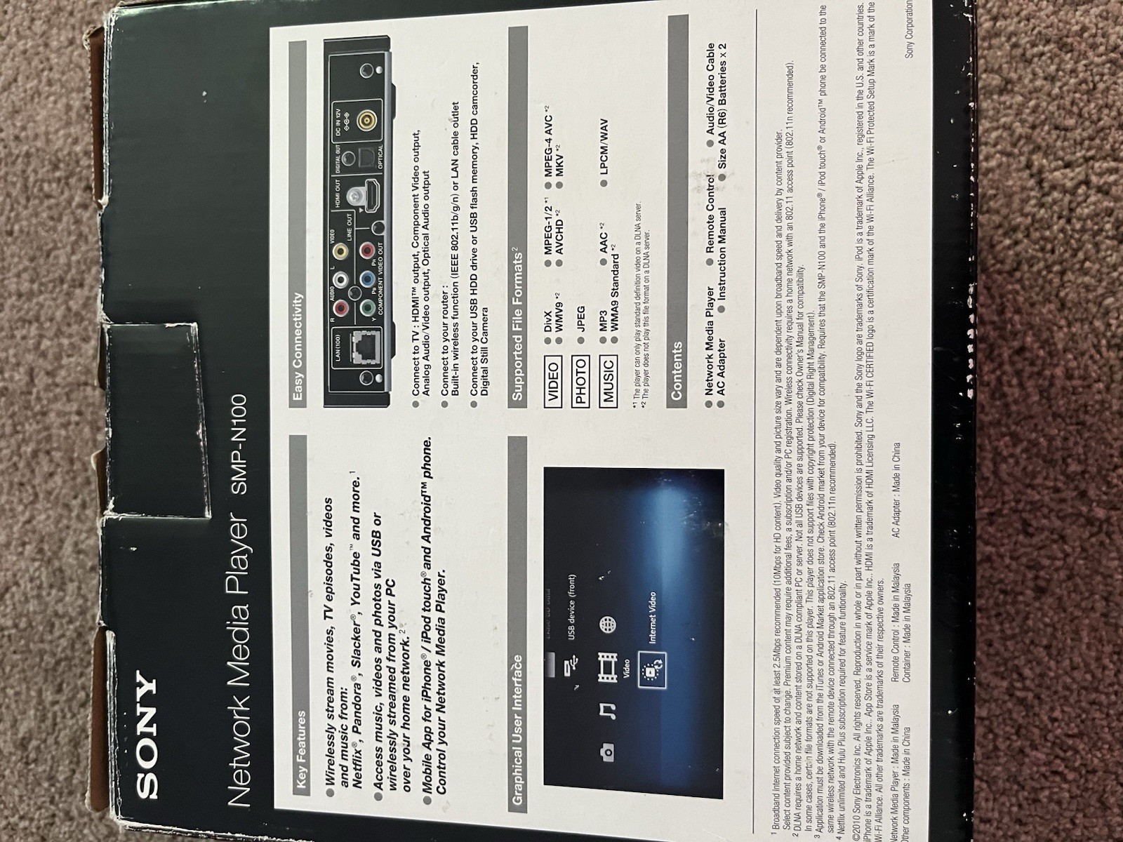 SONY Network Media Player with Built In Wi-Fi | SMP-N100 / SMP-N100/BM | USED