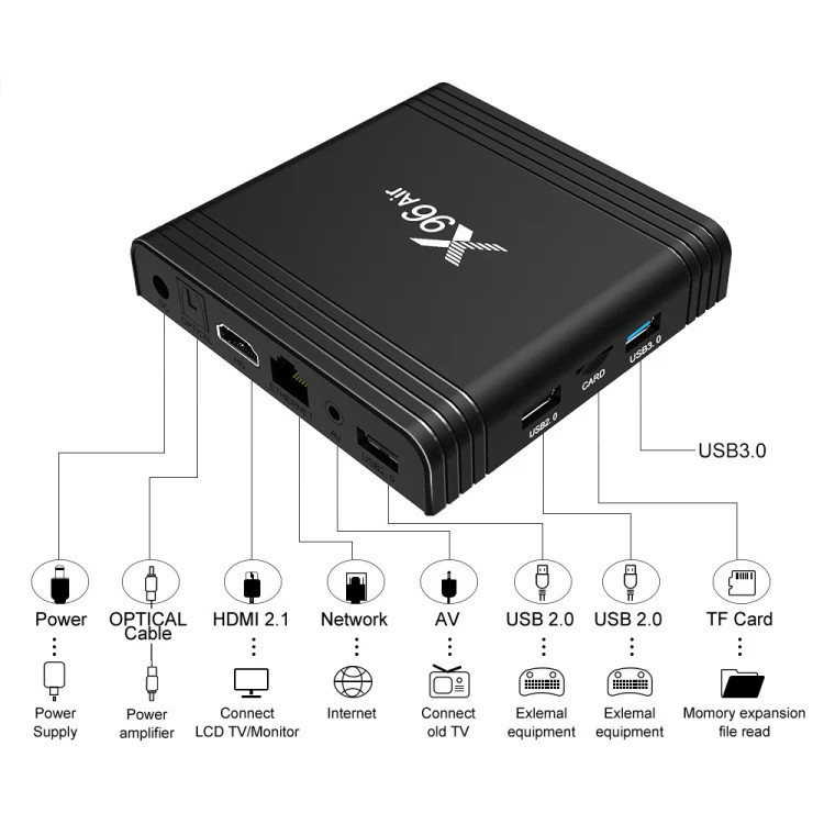 X96 Air 8K Smart TV BOX Android 9.0 Media Player with Remote Control, Quad-core