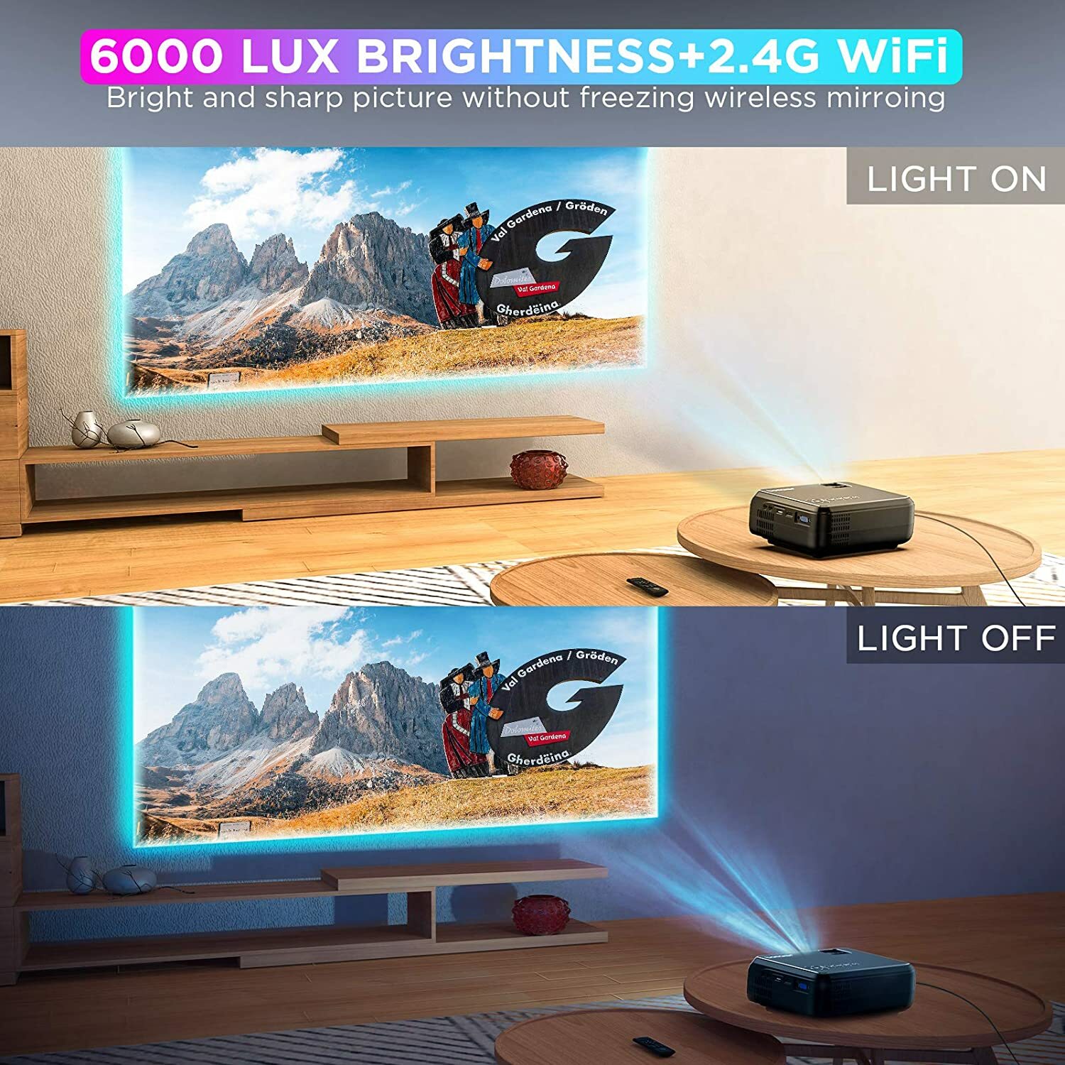 Mini Wi-Fi Portable Phone Projector for Outdoor Movies + 120″ portable screen