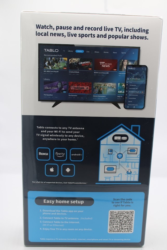 NEW TABLO TV 4th Gen 2 Tuner 128GB 50 Hour OTA Live TV DVR + Indoor Antenna
